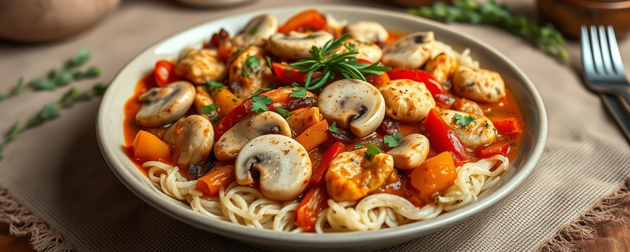 Spicy Indian Chicken, Mushroom, and Bell Pepper Masala