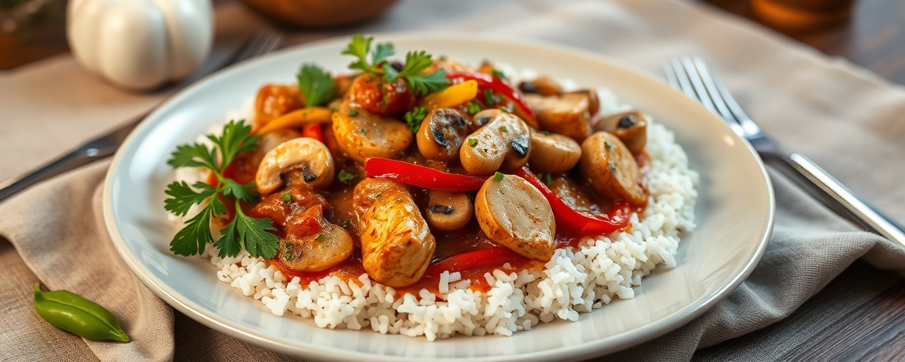 Spicy Indian Chicken, Mushroom, and Bell Pepper Masala