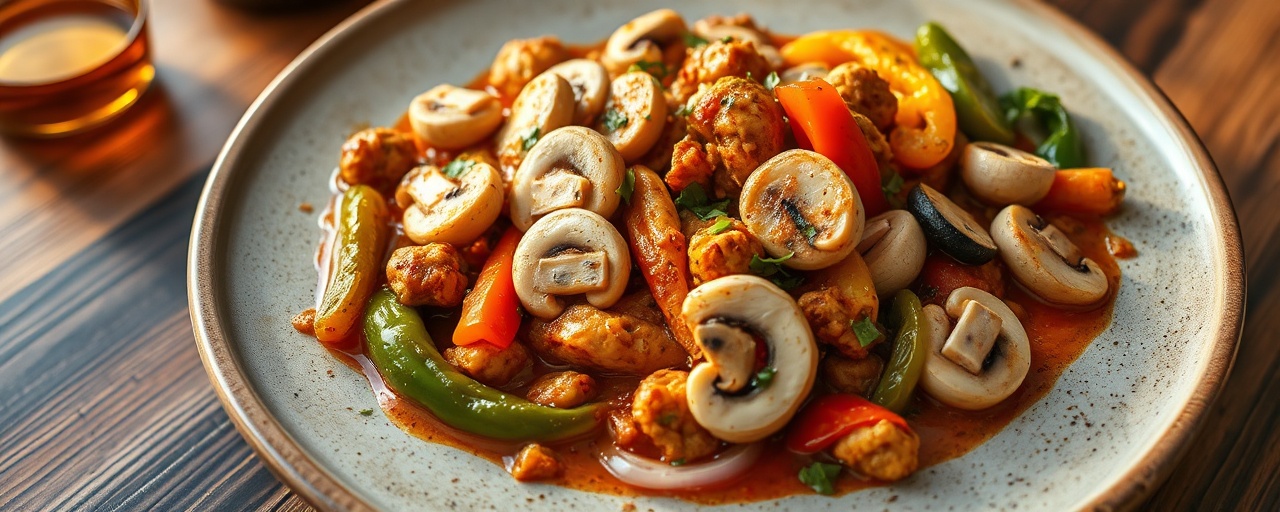 Spicy Indian Chicken, Mushroom, and Bell Pepper Masala