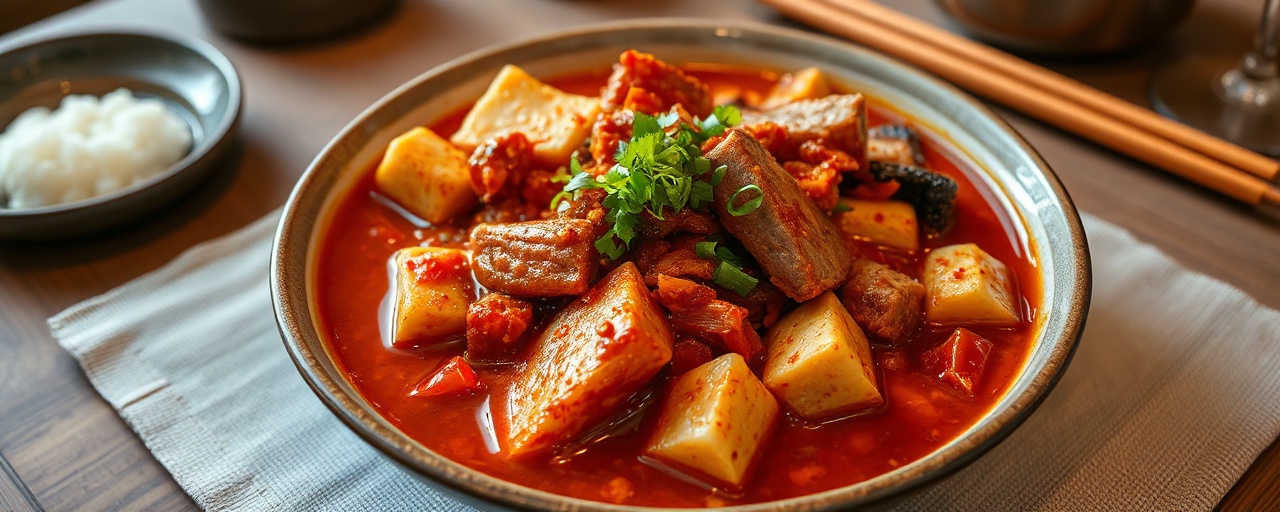 Spicy Korean Kimchi Jjigae with Pork Belly and Tofu
