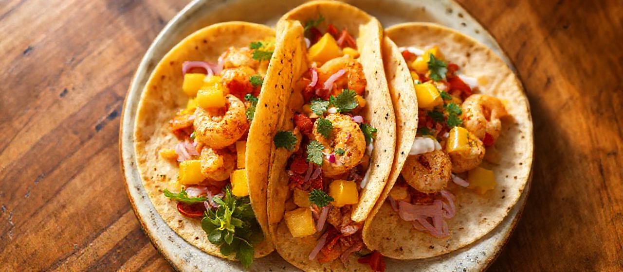 Spicy Mango Habanero Shrimp Tacos with Chipotle Crema