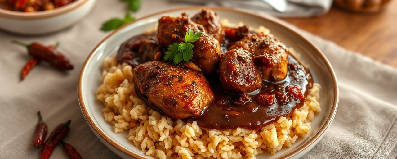 Spicy Mexican Chocolate Chicken Mole with Plantain Rice