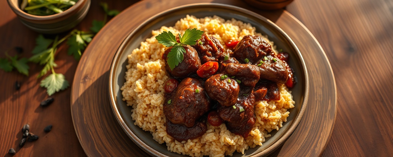 Spicy Mexican Chocolate Chicken Mole with Plantain Rice