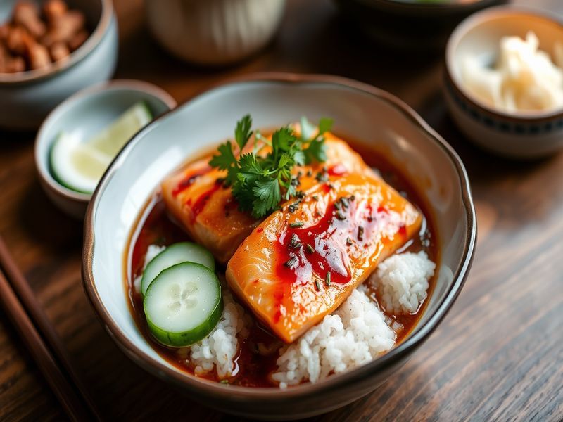Spicy Miso Salmon Donburi with Quick Pickled Cucumber