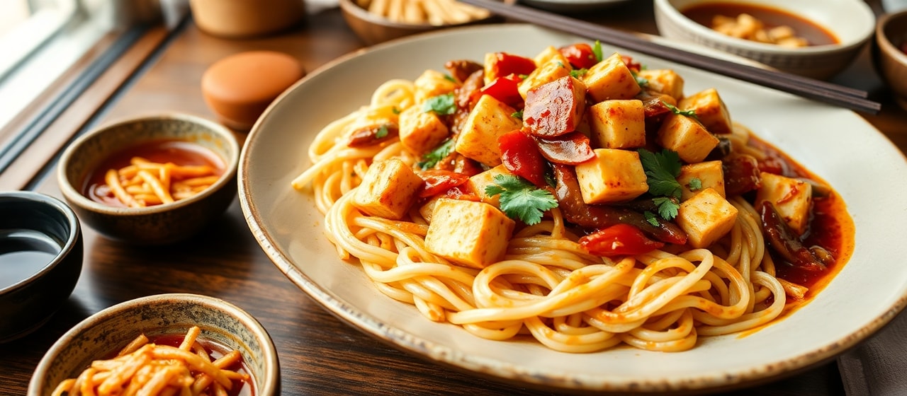 Spicy Miso Tofu Udon Stir-fry