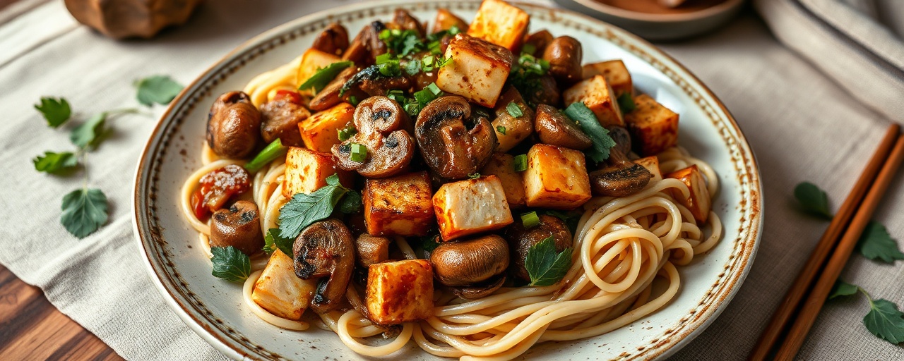 Spicy Pan-Asian Mushroom and Tofu Stir-fry with Soba Noodles