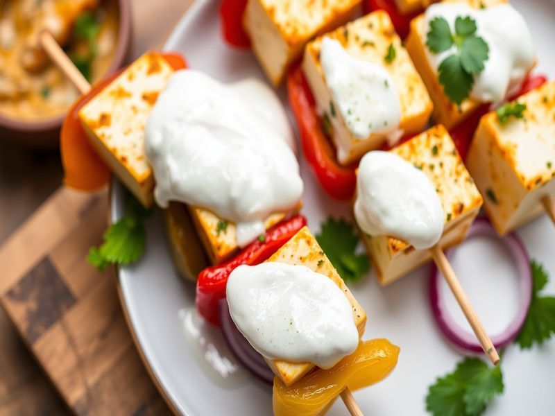Spicy Paneer and Bell Pepper Skewers with Mint-Cilantro Glaze