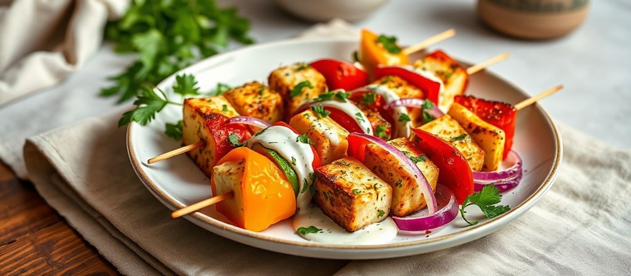 Spicy Paneer and Bell Pepper Skewers with Mint-Cilantro Glaze