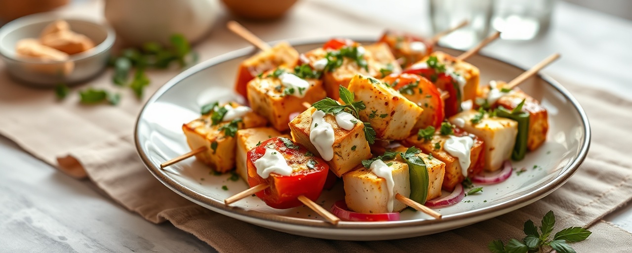 Spicy Paneer and Bell Pepper Skewers with Mint-Cilantro Glaze