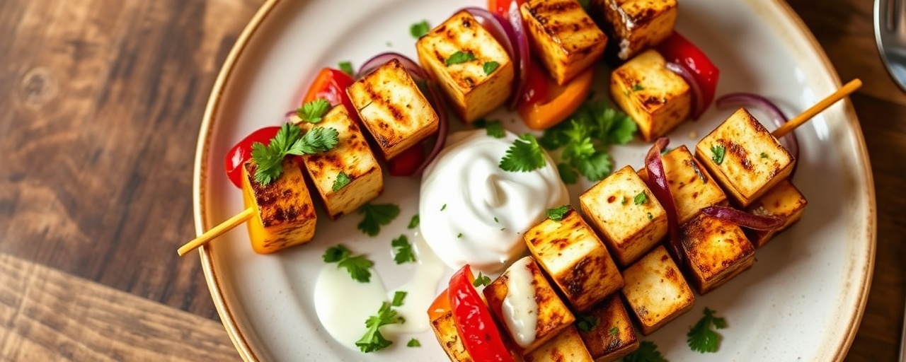 Spicy Paneer and Bell Pepper Skewers with Mint-Cilantro Glaze