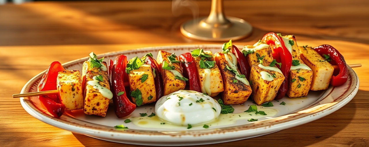 Spicy Paneer and Bell Pepper Skewers with Mint-Cilantro Glaze