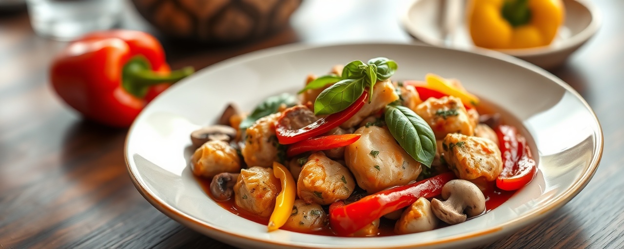 Spicy Thai Basil Chicken with Bell Peppers and Mushrooms