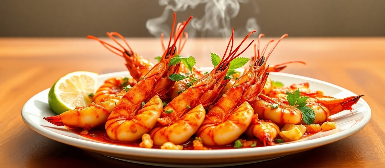 Sri Lankan Harissa Grilled Prawns with Coconut Sambol