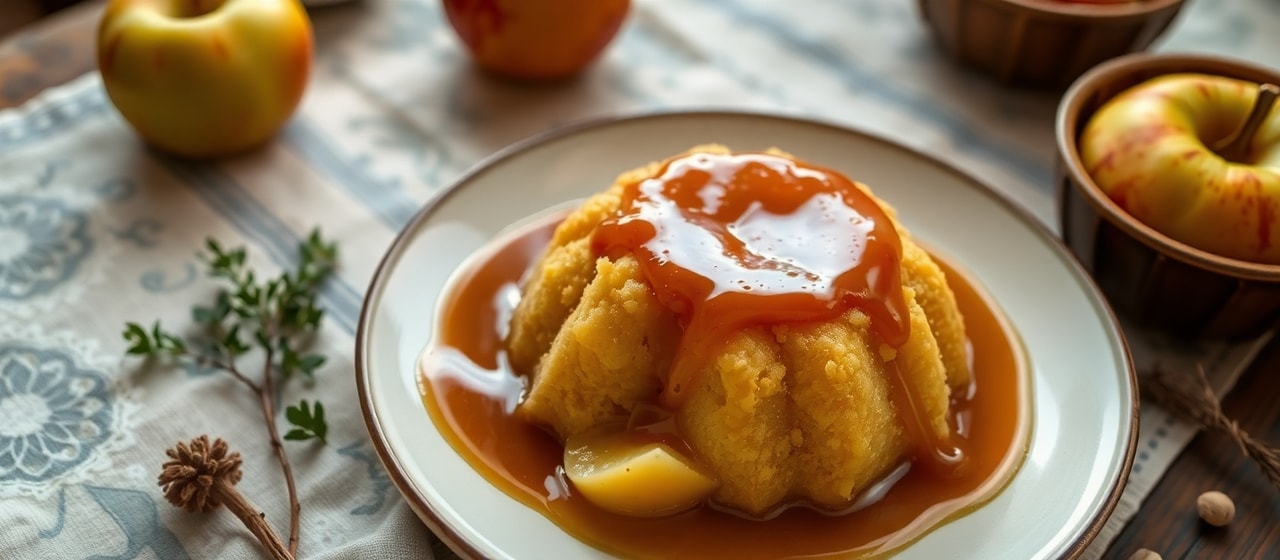 Steamed Apple Cardamom Pudding with Maple Glaze