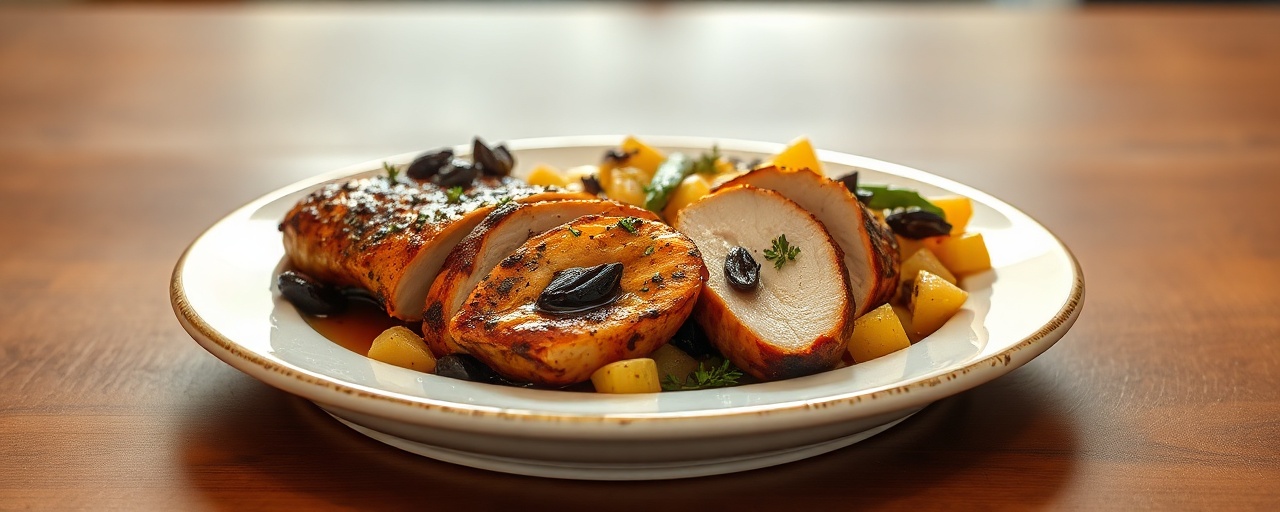 Steamed Black Garlic-Glazed Chicken with Succotash