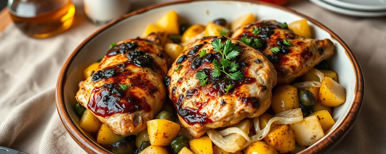 Steamed Black Garlic-Glazed Chicken with Succotash