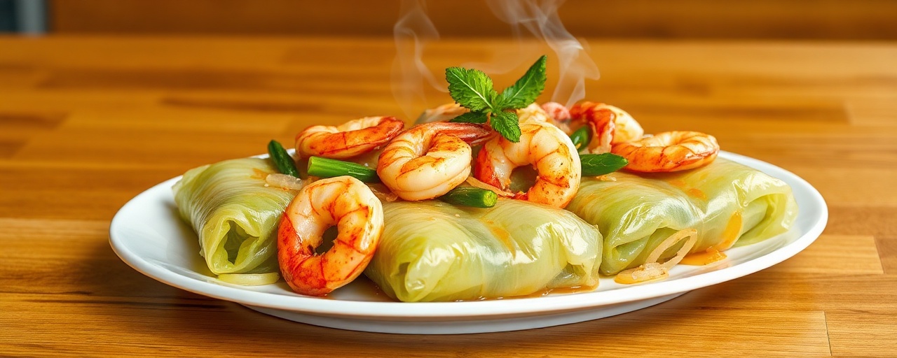 Steamed Cajun Jackfruit and Shrimp Cabbage Rolls