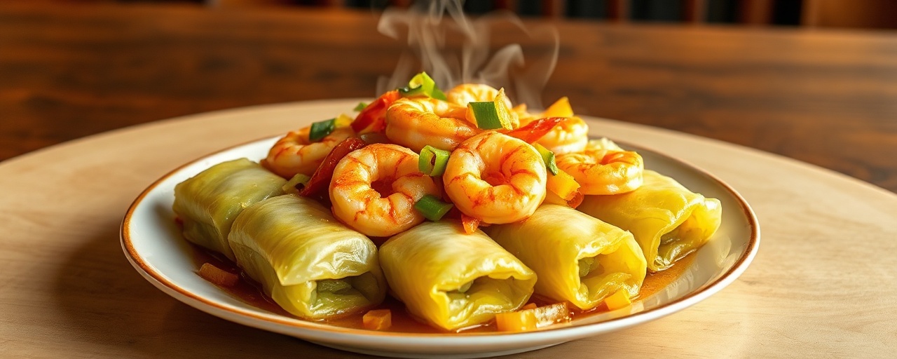 Steamed Cajun Jackfruit and Shrimp Cabbage Rolls