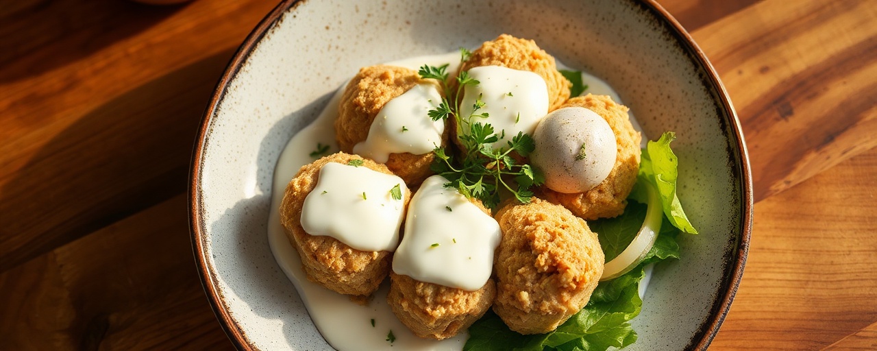 Steamed Chicken Kotlety with Sorrel-Lemongrass Yogurt Dressing