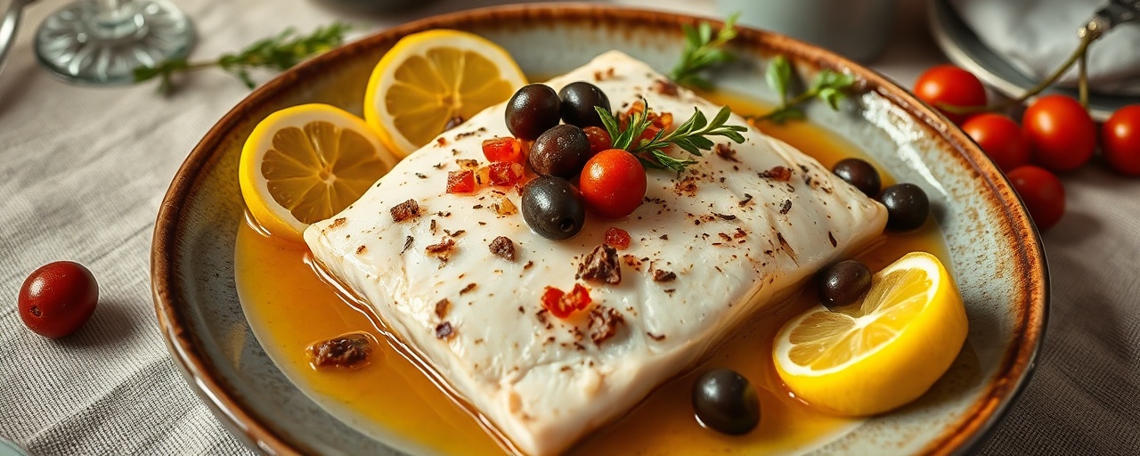 Steamed Halibut with Preserved Lemon and Olives