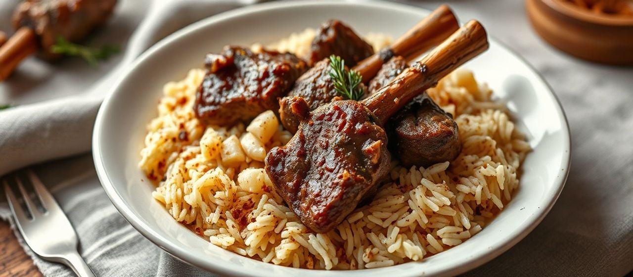 Steamed Lebanese Lamb Shanks with Aromatic Rice
