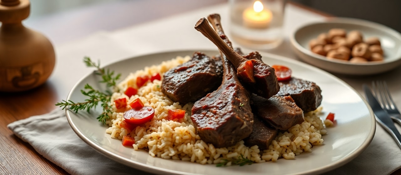 Steamed Lebanese Lamb Shanks with Aromatic Rice