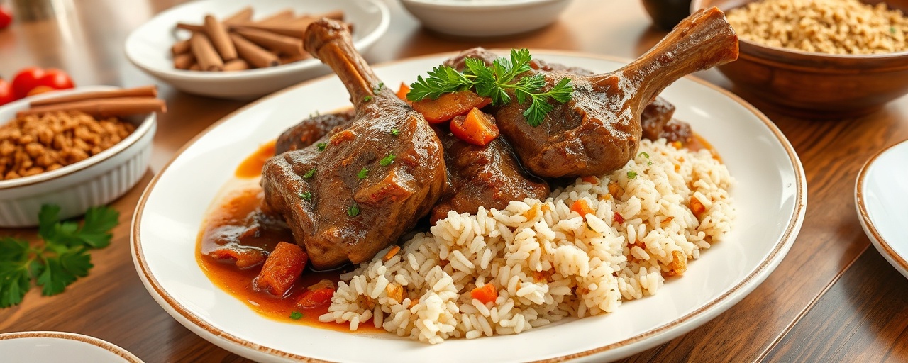 Steamed Lebanese Lamb Shanks with Aromatic Rice