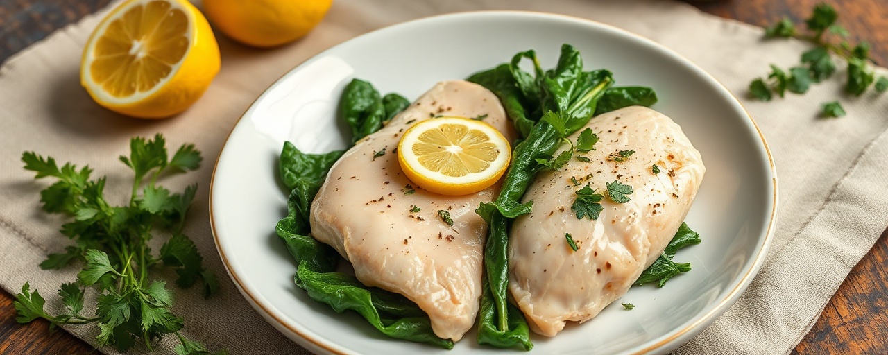 Steamed Lemon-Galangal Chicken with Herbed Greens