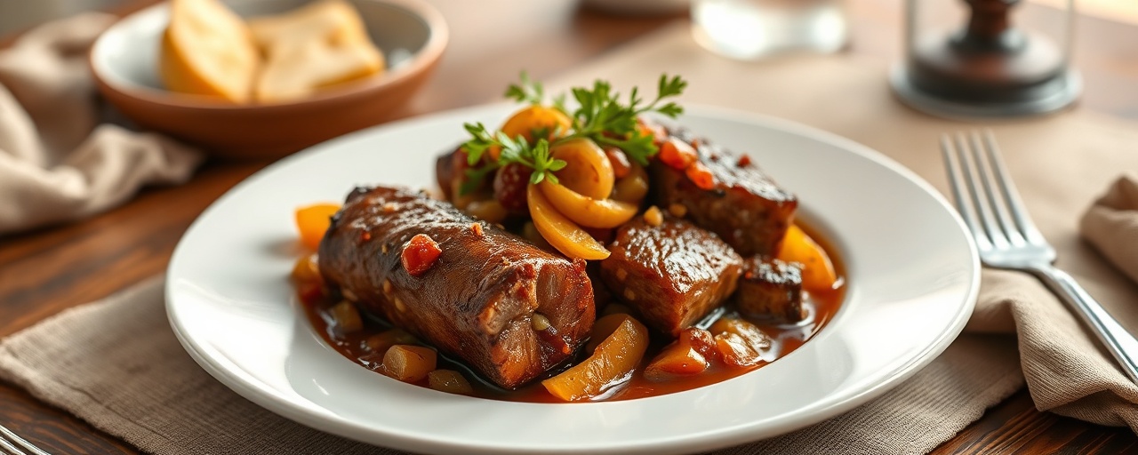 Stewed Caribbean Pork Belly with Sweet Plantain