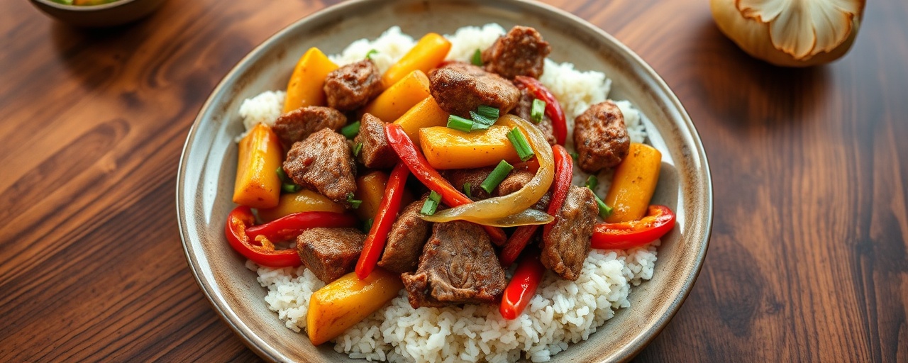 Stir-fried Five-Spice Pork and Plantain with Bell Peppers