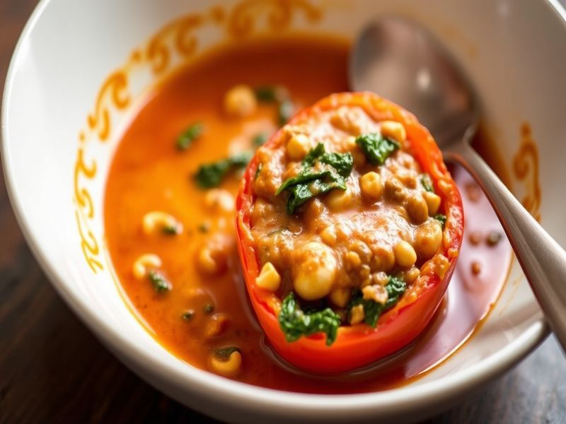 Stuffed Bell Peppers with Paneer and Spinach in Tomato-Cashew Gravy