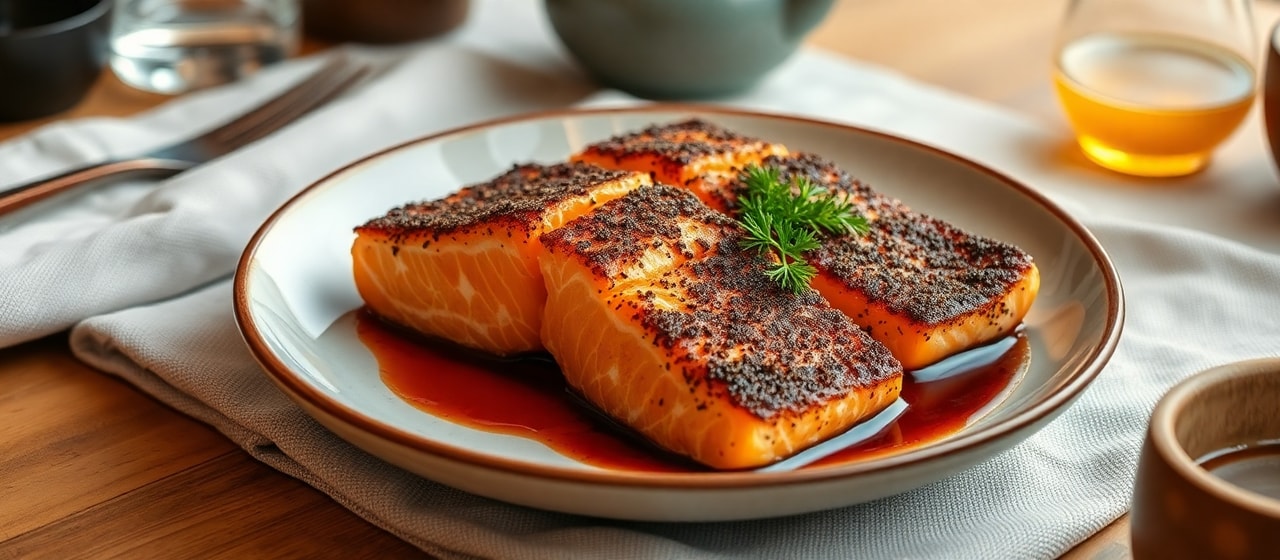 Sumac-Crusted Fire-Roasted Salmon with Yuzu-Sumac Glaze