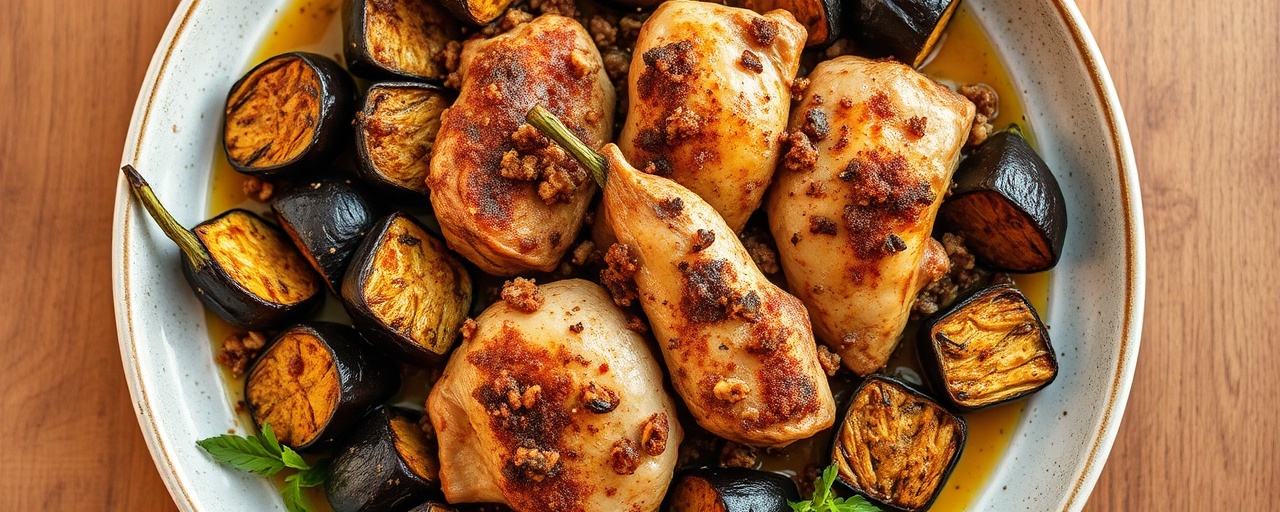 Sumac-Roasted Chicken and Eggplant with Date-Nut Crumble
