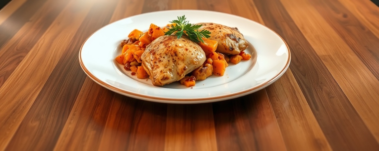 Tahini-Cured Chicken Thighs with Maple Sweet Potato Hash
