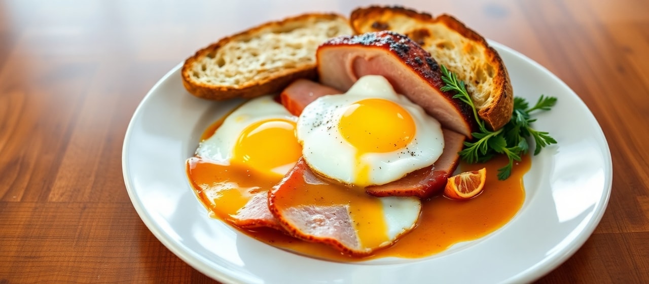 Tamarind-Maple Glazed Ham with Fried Eggs and Toasted Sourdough