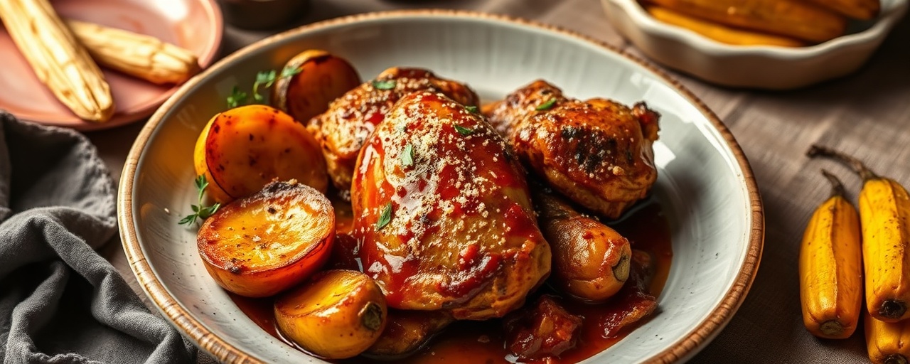 Tandoor-Baked American BBQ Chicken with Caramelized Plantains