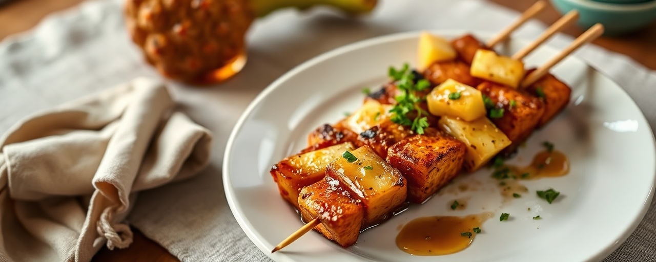Tandoor-Baked Hawaiian Seitan Skewers with Pineapple-Ginger Glaze