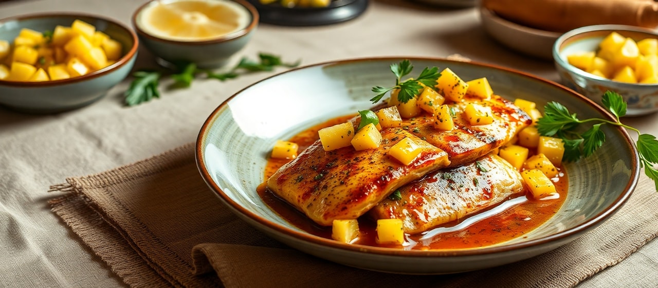 Tandoor-Baked Mahimahi with Tamarind Glaze and Pineapple Salsa