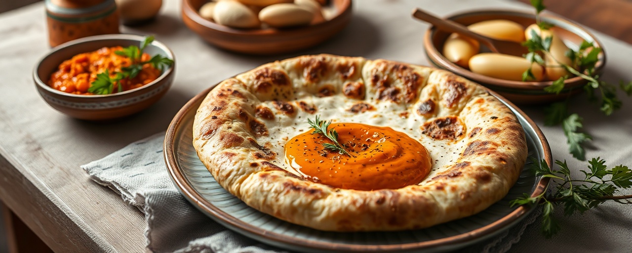 Tandoor-Baked Moroccan Aniseed Khobz with Spiced Apricot Harissa Dip