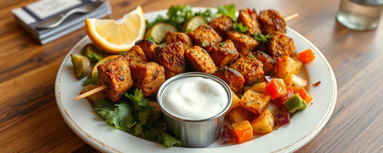 Tandoor-Baked Seitan Shish Skewers