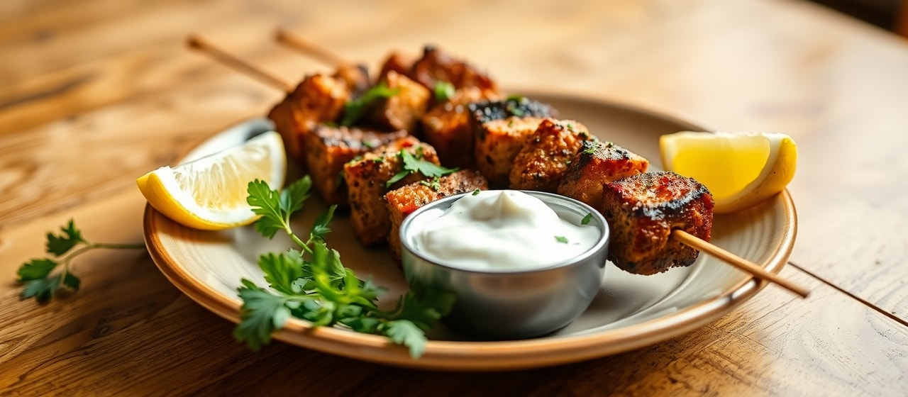 Tandoor-Baked Seitan Shish Skewers