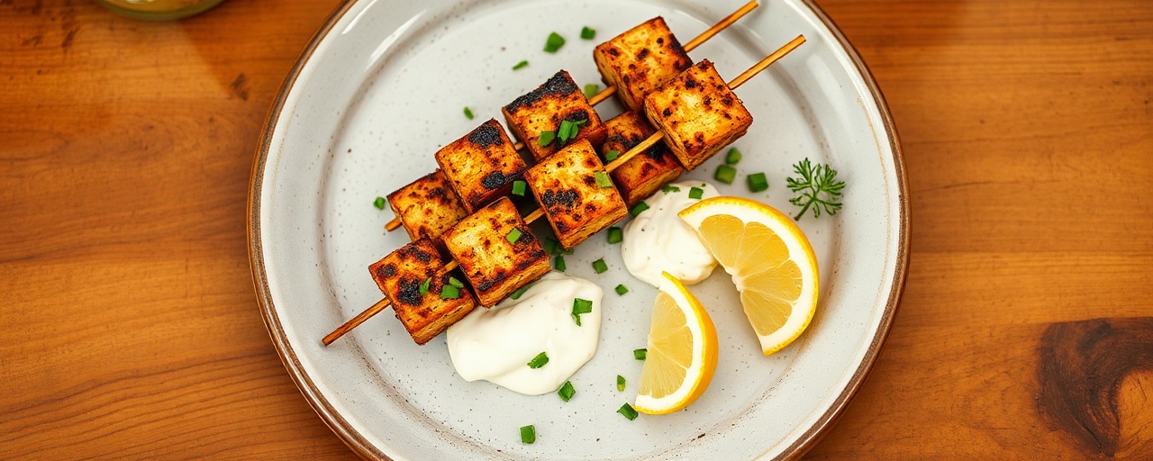 Tandoor-Baked Tempeh Shish Taouk Skewers