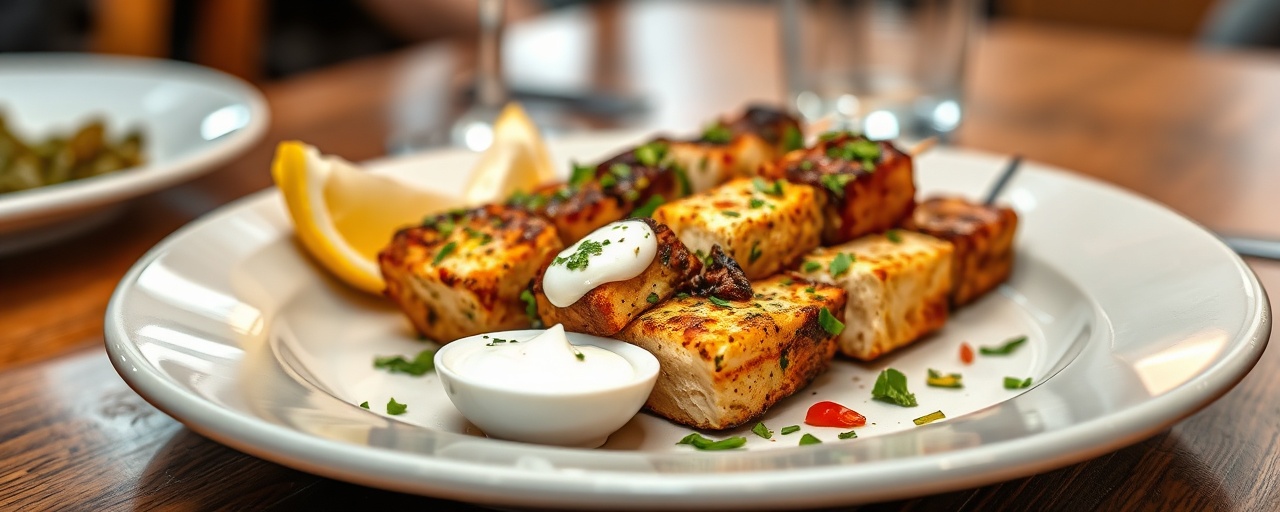 Tandoor-Baked Tempeh Shish Taouk Skewers