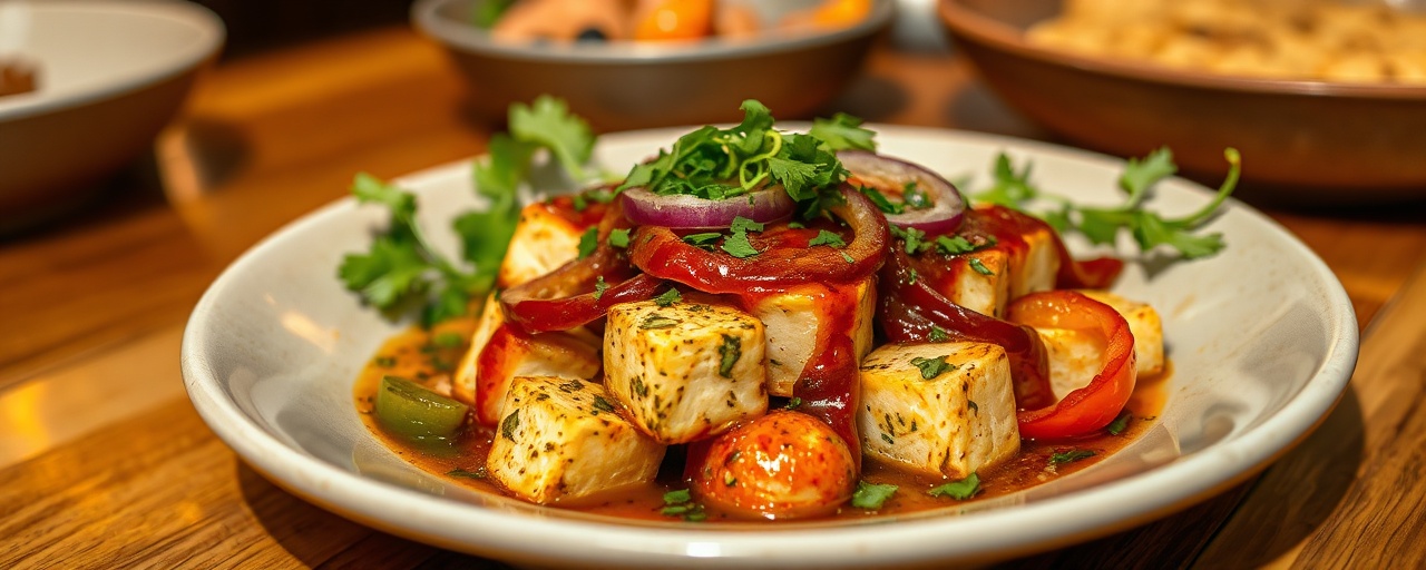 Tandoor-Baked Tofu Mtsvadi with Spicy Tkemali Glaze