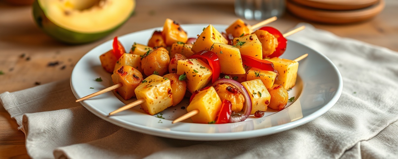 Tandoor-Glazed Hawaiian Chickpea and Pineapple Skewers