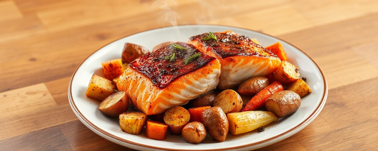 Tandoor-Style Miso-Glazed Salmon with Roasted Nordic Root Vegetables