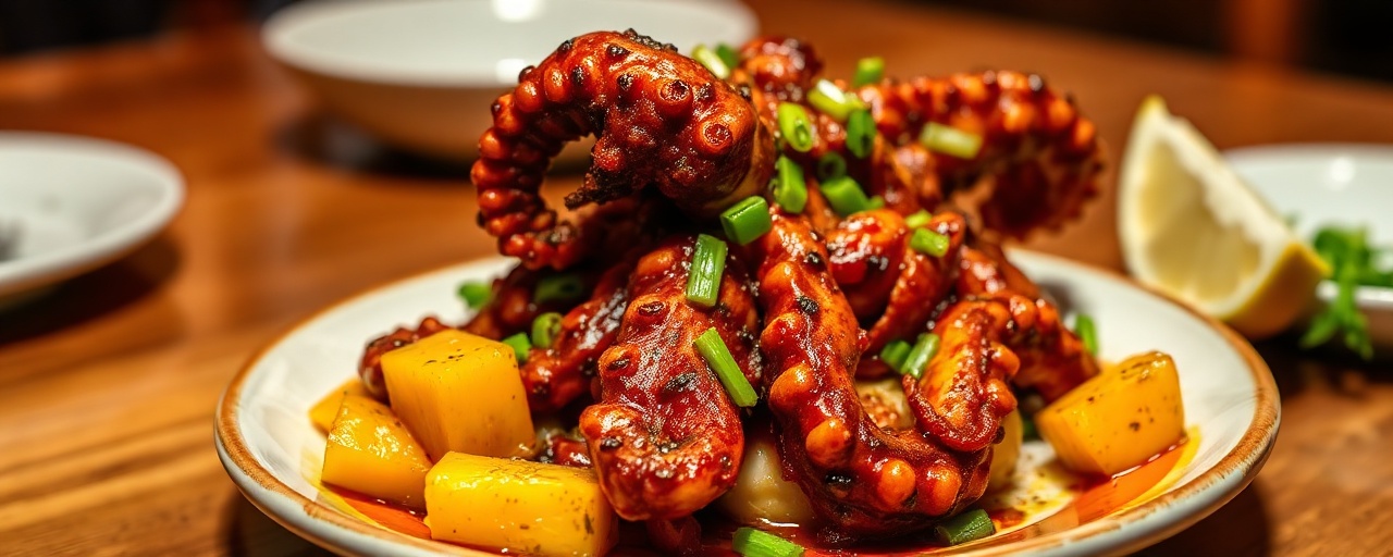 Tandoori Jerk Octopus with Mango-Lime Glaze