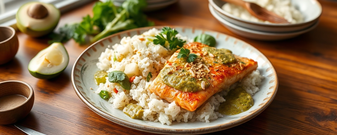 Thai Green Curry Salmon with Coconut Cauliflower Rice