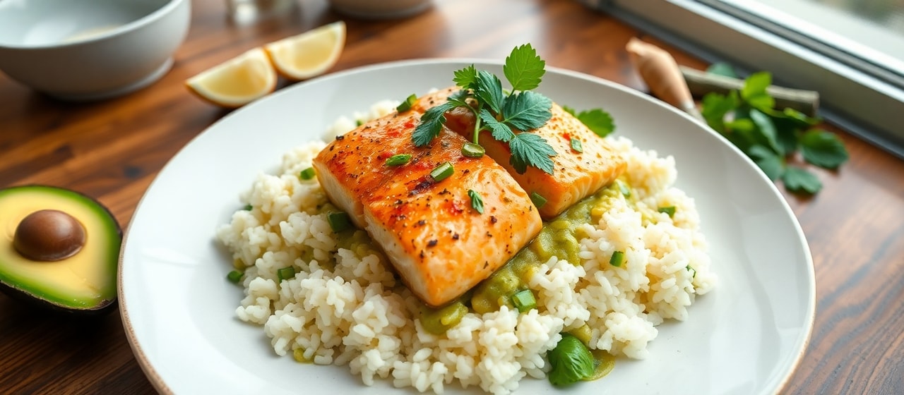 Thai Green Curry Salmon with Coconut Cauliflower Rice