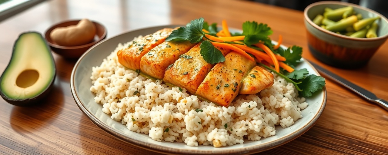 Thai Green Curry Salmon with Coconut Cauliflower Rice